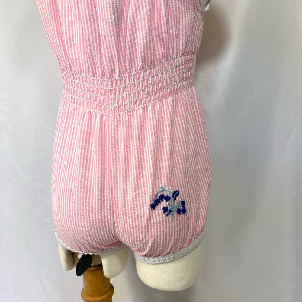 Vintage 80’s Pink Striped Smocked Romper 3T 2T Playsuit Summer Embroidered - Picture 5 of 12